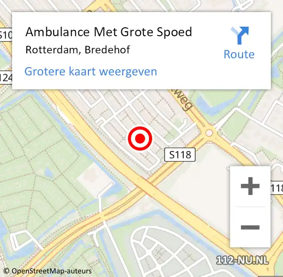 Locatie op kaart van de 112 melding: Ambulance Met Grote Spoed Naar Rotterdam, Bredehof op 18 december 2022 01:04