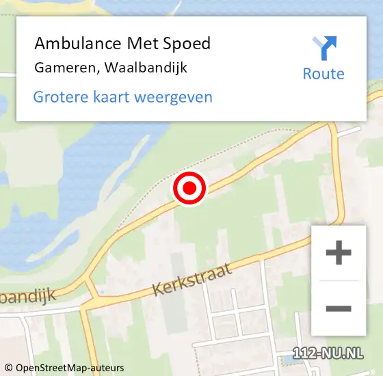 Locatie op kaart van de 112 melding: Ambulance Met Spoed Naar Gameren, Waalbandijk op 18 december 2022 01:21