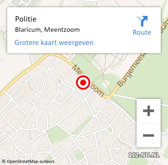 Locatie op kaart van de 112 melding: Politie Blaricum, Meentzoom op 18 december 2022 02:12