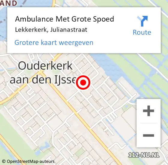 Locatie op kaart van de 112 melding: Ambulance Met Grote Spoed Naar Lekkerkerk, Julianastraat op 18 december 2022 02:27