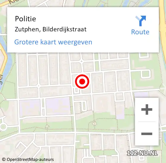 Locatie op kaart van de 112 melding: Politie Zutphen, Bilderdijkstraat op 18 december 2022 05:05