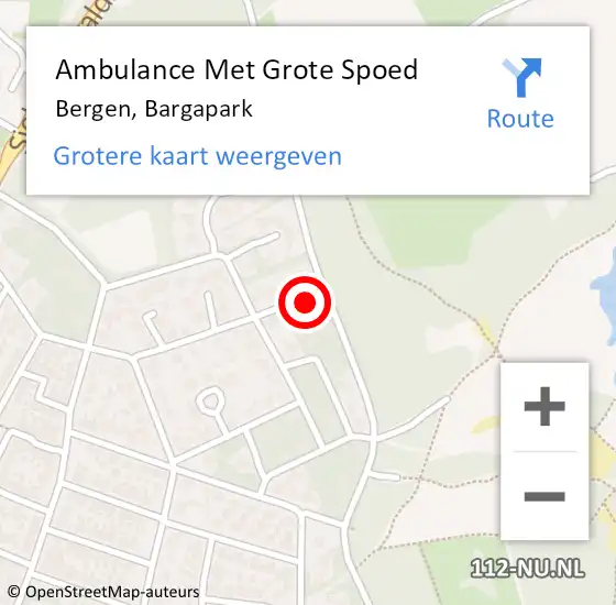 Locatie op kaart van de 112 melding: Ambulance Met Grote Spoed Naar Bergen, Bargapark op 18 december 2022 06:39