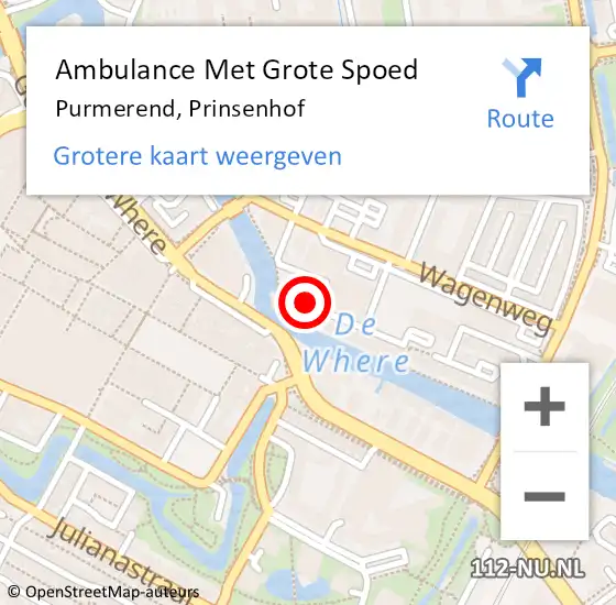 Locatie op kaart van de 112 melding: Ambulance Met Grote Spoed Naar Purmerend, Prinsenhof op 18 december 2022 06:47