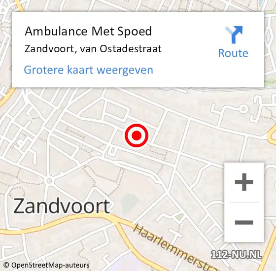 Locatie op kaart van de 112 melding: Ambulance Met Spoed Naar Zandvoort, van Ostadestraat op 18 december 2022 07:13