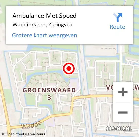 Locatie op kaart van de 112 melding: Ambulance Met Spoed Naar Waddinxveen, Zuringveld op 18 december 2022 08:34