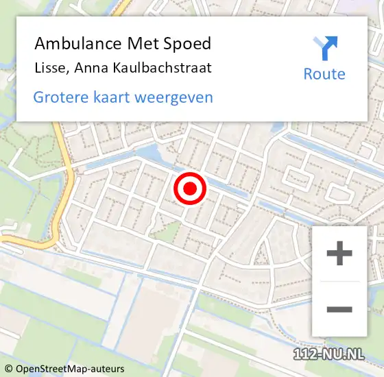 Locatie op kaart van de 112 melding: Ambulance Met Spoed Naar Lisse, Anna Kaulbachstraat op 18 december 2022 08:55