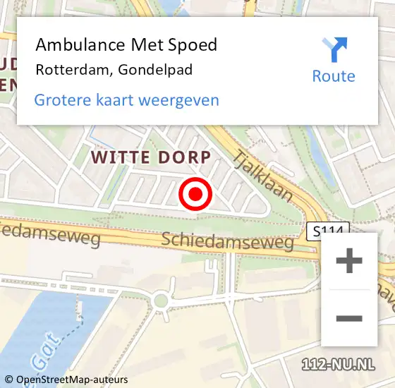 Locatie op kaart van de 112 melding: Ambulance Met Spoed Naar Rotterdam, Gondelpad op 18 december 2022 09:55
