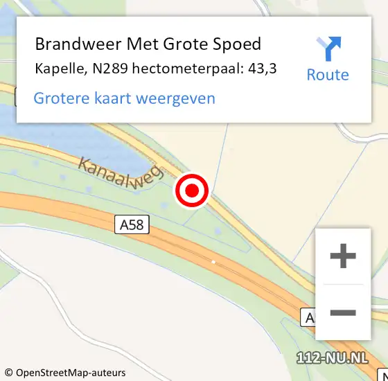 Locatie op kaart van de 112 melding: Brandweer Met Grote Spoed Naar Kapelle, N289 hectometerpaal: 43,3 op 18 december 2022 10:09