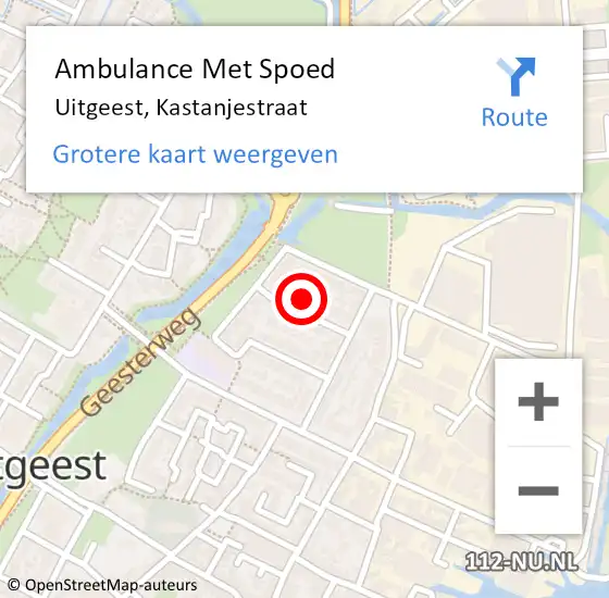 Locatie op kaart van de 112 melding: Ambulance Met Spoed Naar Uitgeest, Kastanjestraat op 18 december 2022 10:10