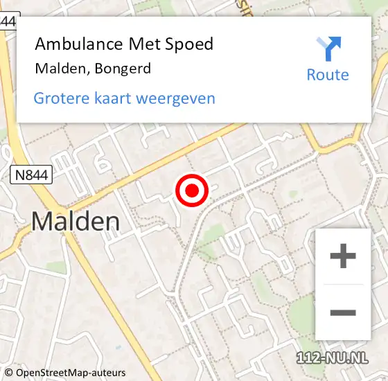 Locatie op kaart van de 112 melding: Ambulance Met Spoed Naar Malden, Bongerd op 18 december 2022 10:13