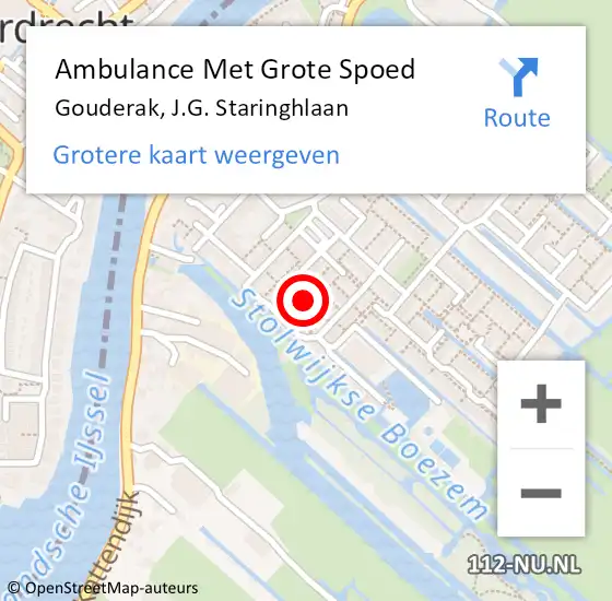 Locatie op kaart van de 112 melding: Ambulance Met Grote Spoed Naar Gouderak, J.G. Staringhlaan op 18 december 2022 10:18