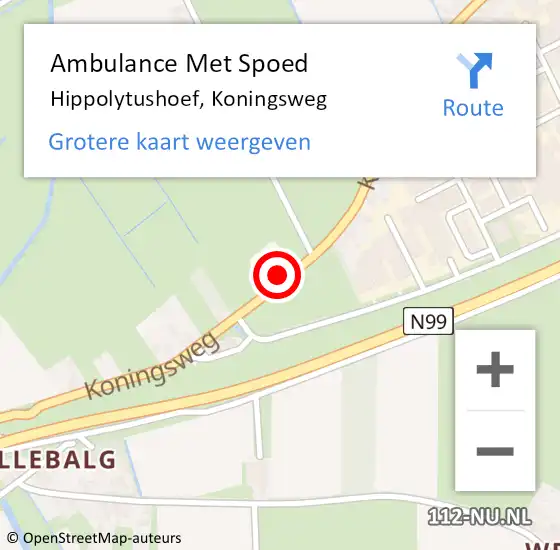 Locatie op kaart van de 112 melding: Ambulance Met Spoed Naar Hippolytushoef, Koningsweg op 18 december 2022 10:23