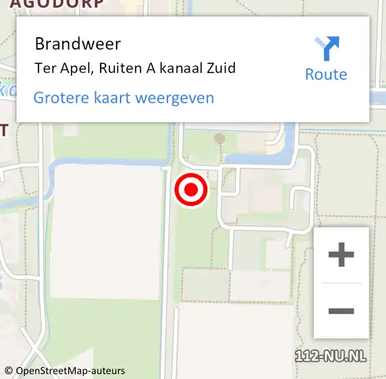 Locatie op kaart van de 112 melding: Brandweer Ter Apel, Ruiten A kanaal Zuid op 18 december 2022 11:06