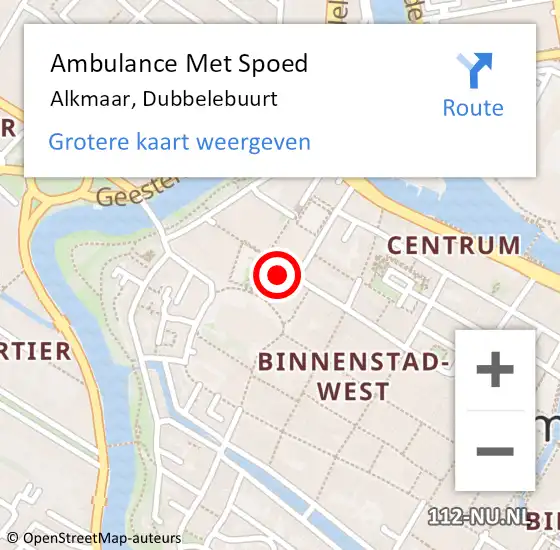 Locatie op kaart van de 112 melding: Ambulance Met Spoed Naar Alkmaar, Dubbelebuurt op 18 december 2022 11:08