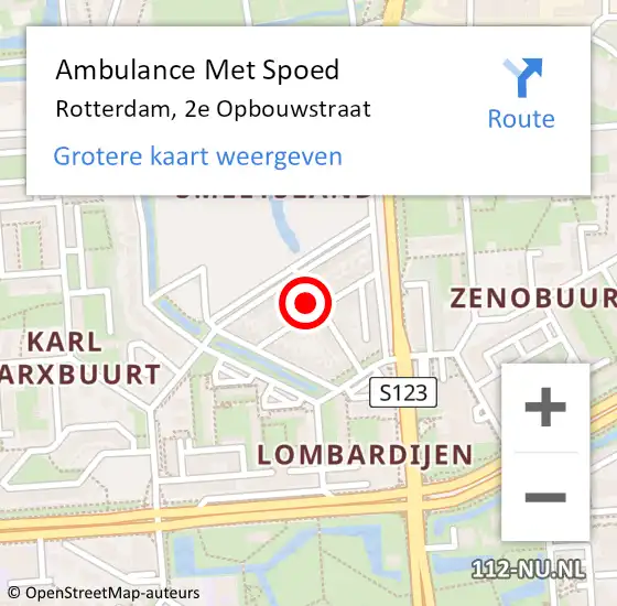 Locatie op kaart van de 112 melding: Ambulance Met Spoed Naar Rotterdam, 2e Opbouwstraat op 18 december 2022 11:19