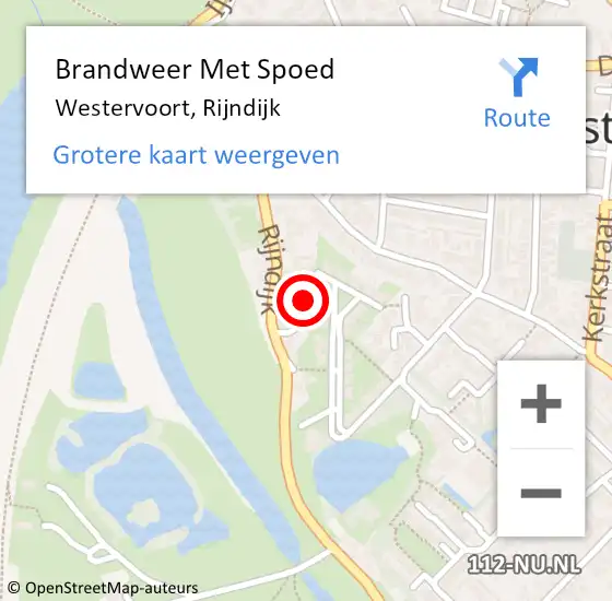 Locatie op kaart van de 112 melding: Brandweer Met Spoed Naar Westervoort, Rijndijk op 18 december 2022 11:20