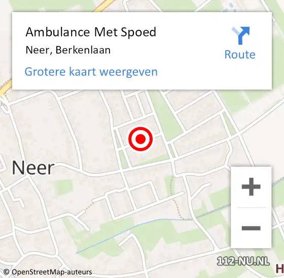 Locatie op kaart van de 112 melding: Ambulance Met Spoed Naar Neer, Berkenlaan op 18 december 2022 11:24