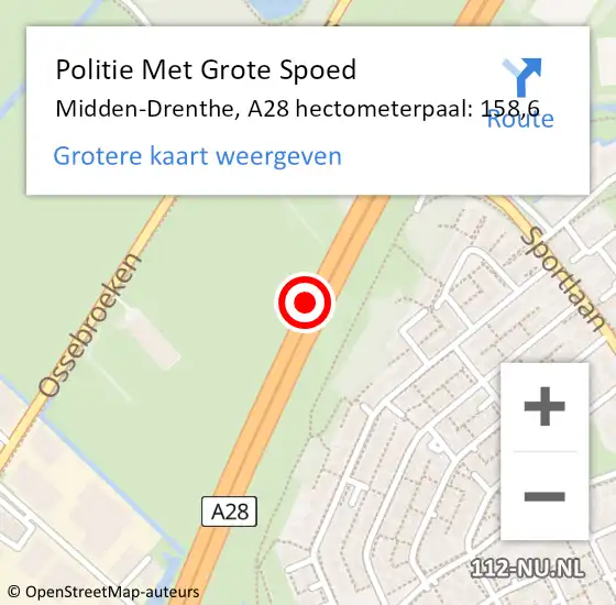 Locatie op kaart van de 112 melding: Politie Met Grote Spoed Naar Midden-Drenthe, A28 hectometerpaal: 158,6 op 18 december 2022 11:34