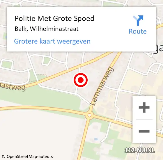 Locatie op kaart van de 112 melding: Politie Met Grote Spoed Naar Balk, Wilhelminastraat op 18 december 2022 11:38