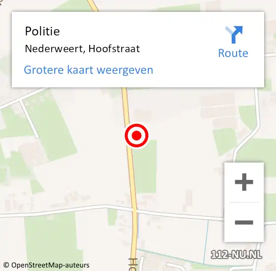 Locatie op kaart van de 112 melding: Politie Nederweert, Hoofstraat op 18 december 2022 12:09