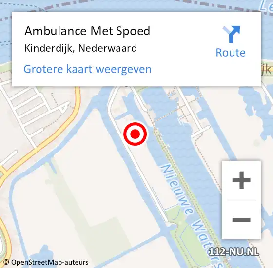 Locatie op kaart van de 112 melding: Ambulance Met Spoed Naar Kinderdijk, Nederwaard op 18 december 2022 12:26