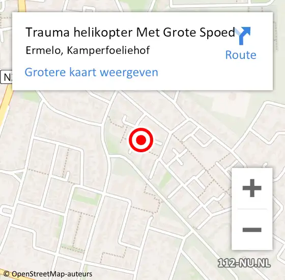 Locatie op kaart van de 112 melding: Trauma helikopter Met Grote Spoed Naar Ermelo, Kamperfoeliehof op 18 december 2022 12:33