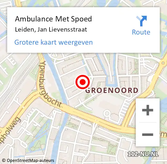 Locatie op kaart van de 112 melding: Ambulance Met Spoed Naar Leiden, Jan Lievensstraat op 18 december 2022 12:57