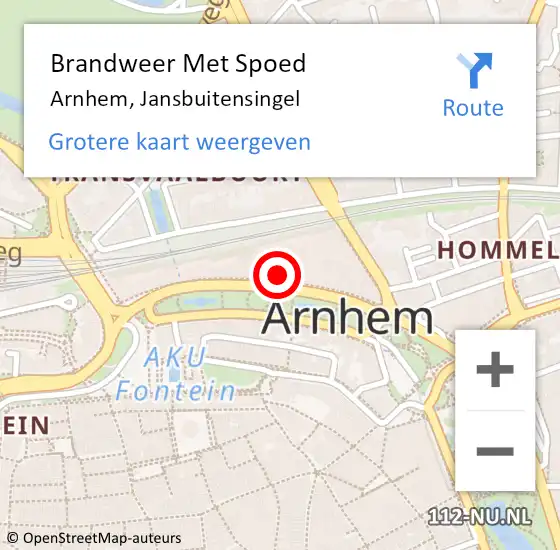 Locatie op kaart van de 112 melding: Brandweer Met Spoed Naar Arnhem, Jansbuitensingel op 18 december 2022 13:18