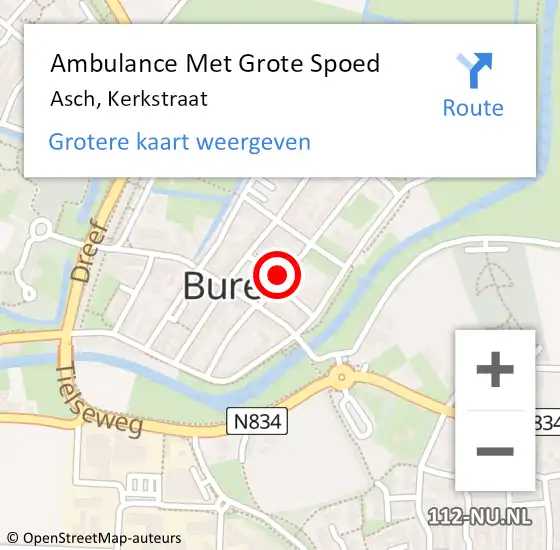 Locatie op kaart van de 112 melding: Ambulance Met Grote Spoed Naar Asch, Kerkstraat op 18 december 2022 13:29