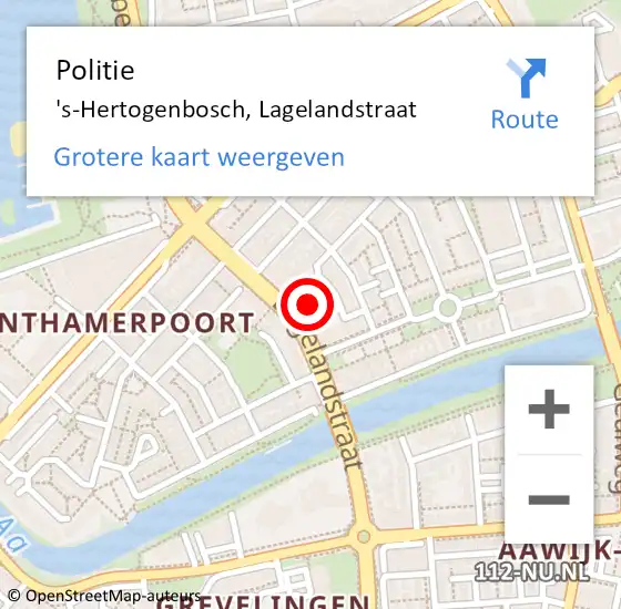 Locatie op kaart van de 112 melding: Politie 's-Hertogenbosch, Lagelandstraat op 18 december 2022 13:35