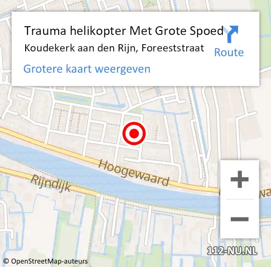 Locatie op kaart van de 112 melding: Trauma helikopter Met Grote Spoed Naar Koudekerk aan den Rijn, Foreeststraat op 18 december 2022 13:41