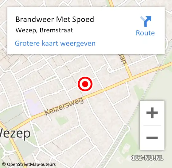 Locatie op kaart van de 112 melding: Brandweer Met Spoed Naar Wezep, Bremstraat op 18 december 2022 14:01