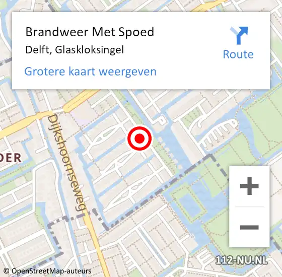 Locatie op kaart van de 112 melding: Brandweer Met Spoed Naar Delft, Glaskloksingel op 18 december 2022 14:05