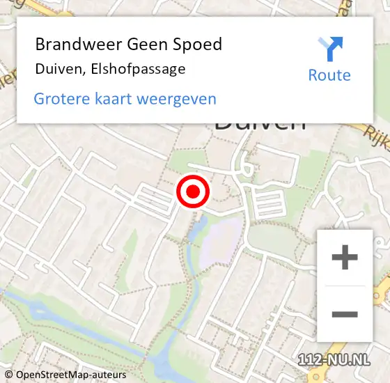 Locatie op kaart van de 112 melding: Brandweer Geen Spoed Naar Duiven, Elshofpassage op 18 december 2022 14:06