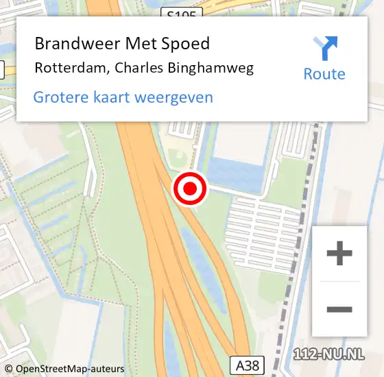 Locatie op kaart van de 112 melding: Brandweer Met Spoed Naar Rotterdam, Charles Binghamweg op 18 december 2022 14:16