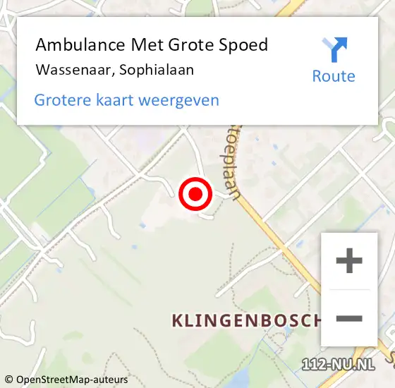 Locatie op kaart van de 112 melding: Ambulance Met Grote Spoed Naar Wassenaar, Sophialaan op 18 december 2022 14:21