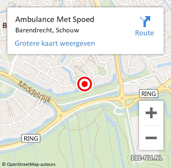 Locatie op kaart van de 112 melding: Ambulance Met Spoed Naar Barendrecht, Schouw op 18 december 2022 14:21