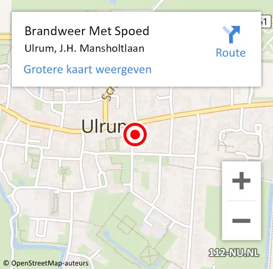 Locatie op kaart van de 112 melding: Brandweer Met Spoed Naar Ulrum, J.H. Mansholtlaan op 18 december 2022 14:25