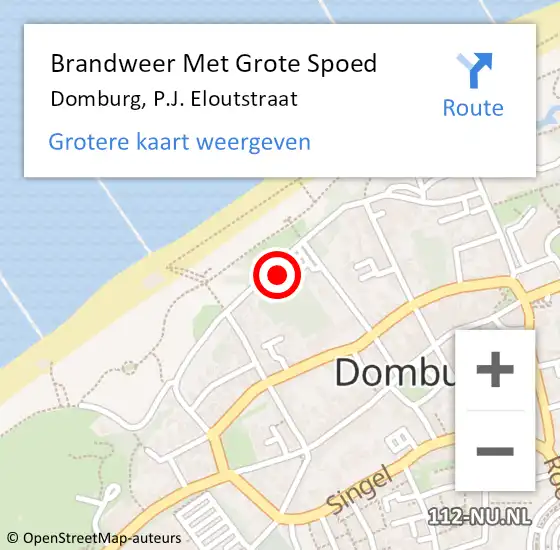 Locatie op kaart van de 112 melding: Brandweer Met Grote Spoed Naar Domburg, P.J. Eloutstraat op 18 december 2022 14:27