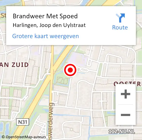 Locatie op kaart van de 112 melding: Brandweer Met Spoed Naar Harlingen, Joop den Uylstraat op 18 december 2022 14:47