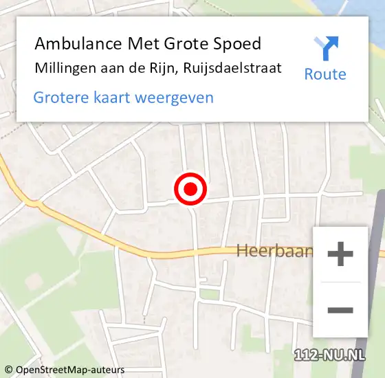 Locatie op kaart van de 112 melding: Ambulance Met Grote Spoed Naar Millingen aan de Rijn, Ruijsdaelstraat op 18 december 2022 14:56