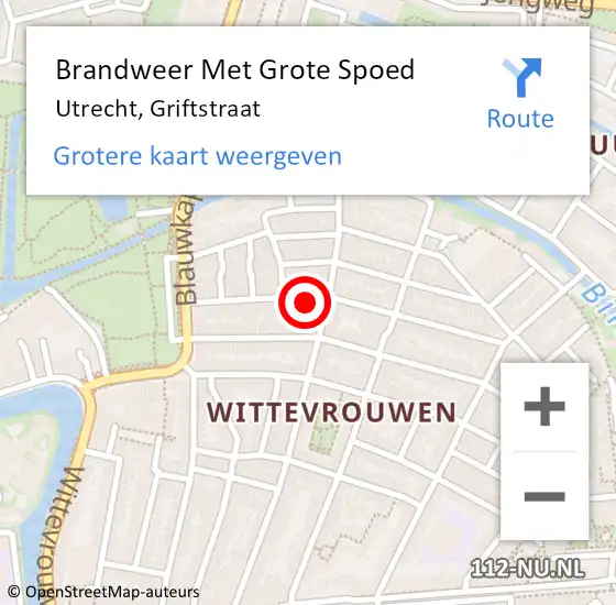 Locatie op kaart van de 112 melding: Brandweer Met Grote Spoed Naar Utrecht, Griftstraat op 18 december 2022 15:39