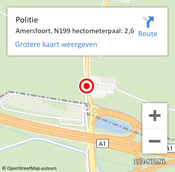 Locatie op kaart van de 112 melding: Politie Amersfoort, N199 hectometerpaal: 2,6 op 18 december 2022 15:54