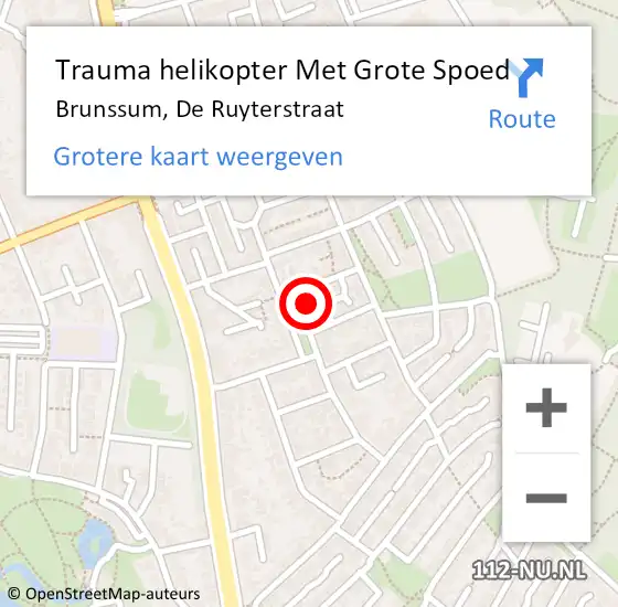 Locatie op kaart van de 112 melding: Trauma helikopter Met Grote Spoed Naar Brunssum, De Ruyterstraat op 18 december 2022 15:55