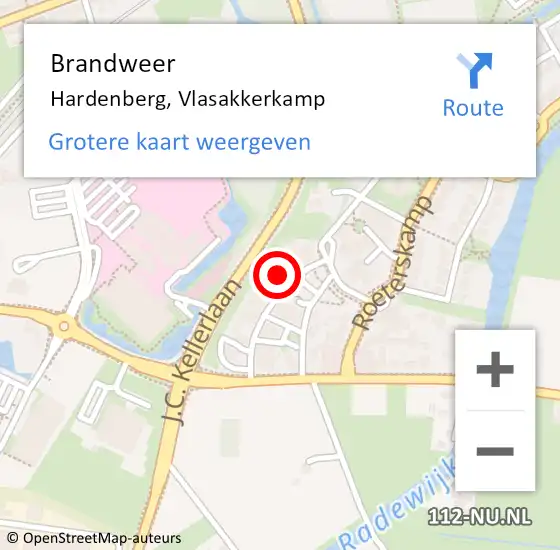 Locatie op kaart van de 112 melding: Brandweer Hardenberg, Vlasakkerkamp op 18 december 2022 16:31