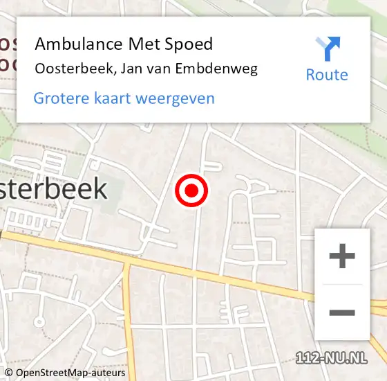 Locatie op kaart van de 112 melding: Ambulance Met Spoed Naar Oosterbeek, Jan van Embdenweg op 18 december 2022 16:57