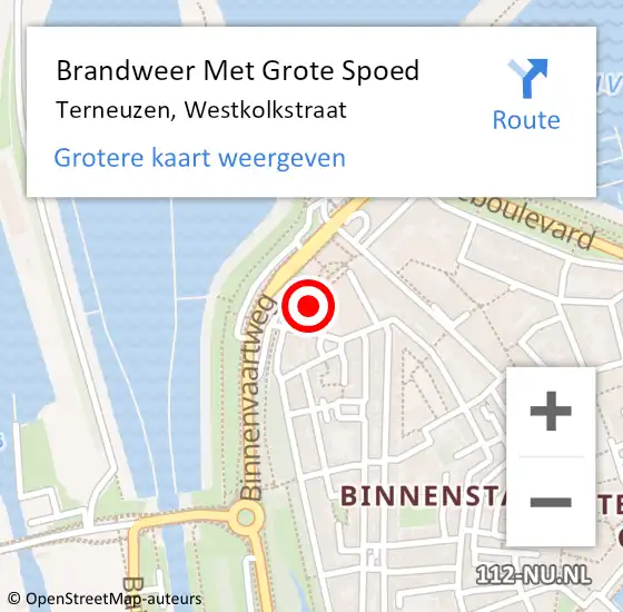 Locatie op kaart van de 112 melding: Brandweer Met Grote Spoed Naar Terneuzen, Westkolkstraat op 18 december 2022 17:08