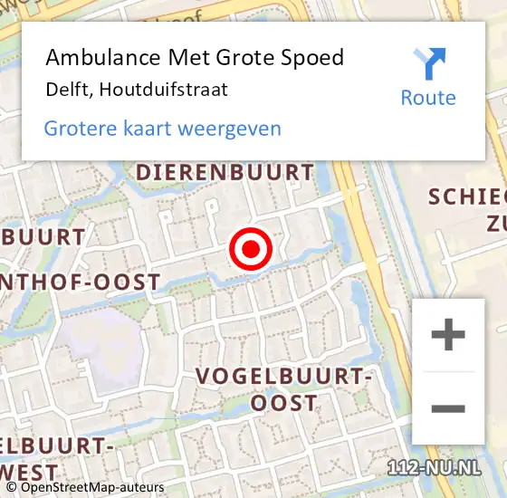 Locatie op kaart van de 112 melding: Ambulance Met Grote Spoed Naar Delft, Houtduifstraat op 18 december 2022 17:26