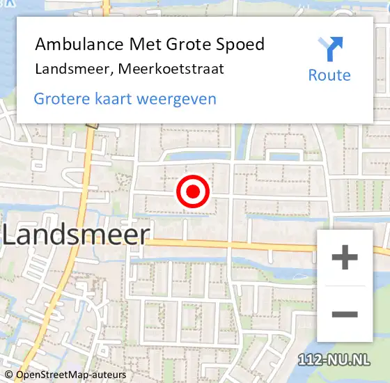 Locatie op kaart van de 112 melding: Ambulance Met Grote Spoed Naar Landsmeer, Meerkoetstraat op 18 december 2022 17:27