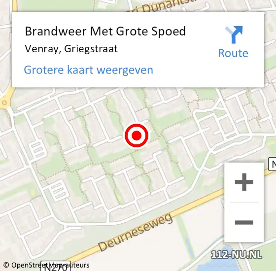 Locatie op kaart van de 112 melding: Brandweer Met Grote Spoed Naar Venray, Griegstraat op 18 december 2022 17:28